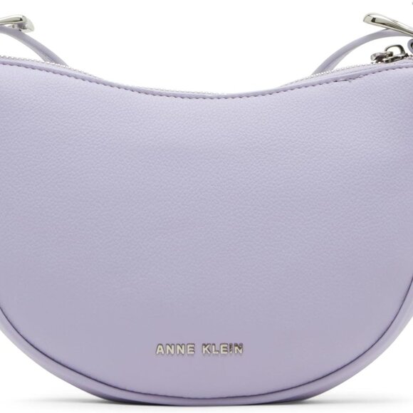 Ladies Lavender Sculpted Buckle Half Moon Crossbody Bag with Zipper - Picture 2 of 5